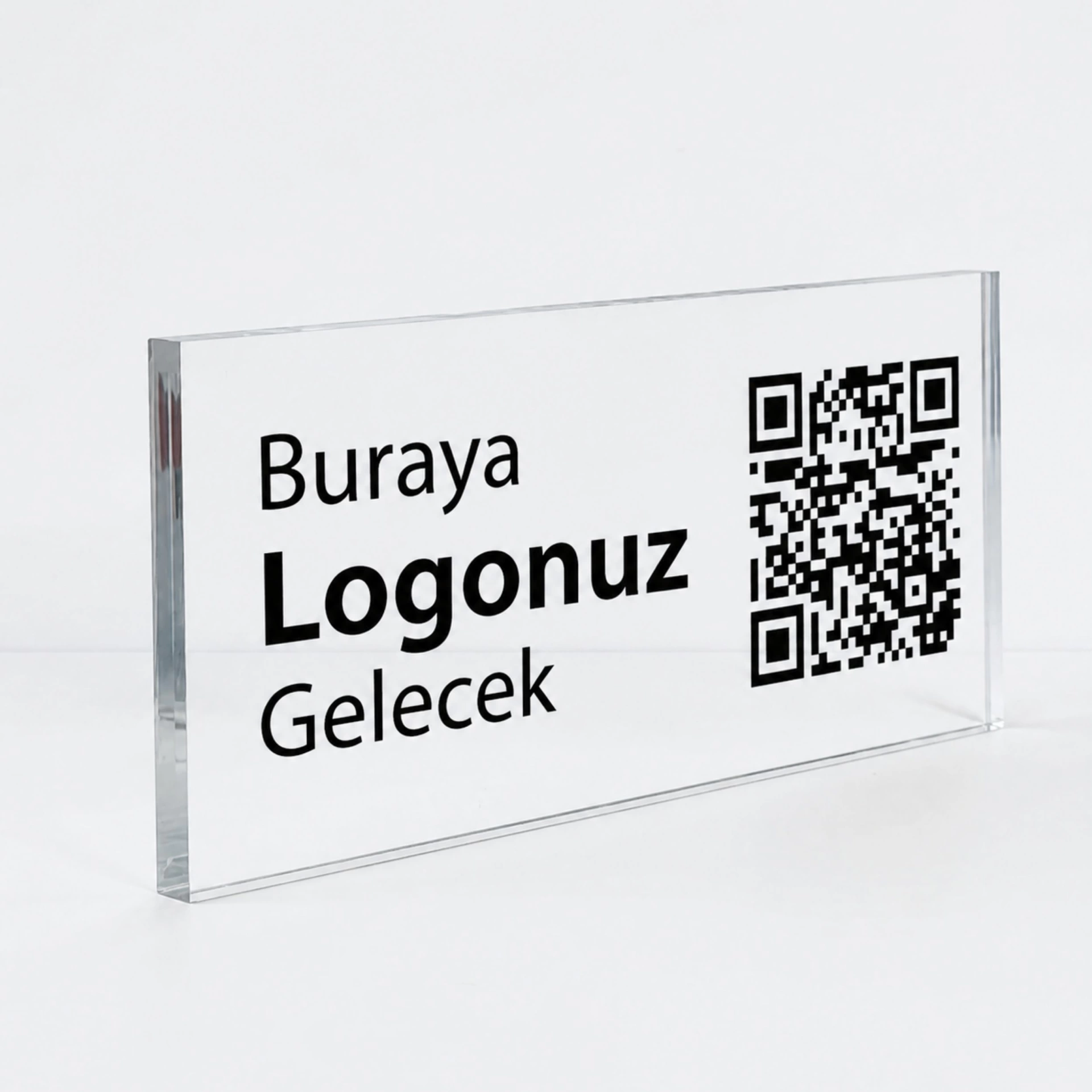 Şeffaf Masa Üstü QR Kod Menü -  Logolu Masa Standı